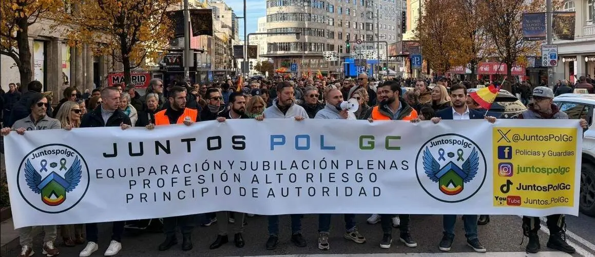 POLICÍAS NACIONALES Y GUARDIAS CIVILES SE MANIFIESTAN EN MADRID PARA EXIGIR JUBILACIÓN DIGNA Y EQUIPARACIÓN REAL
