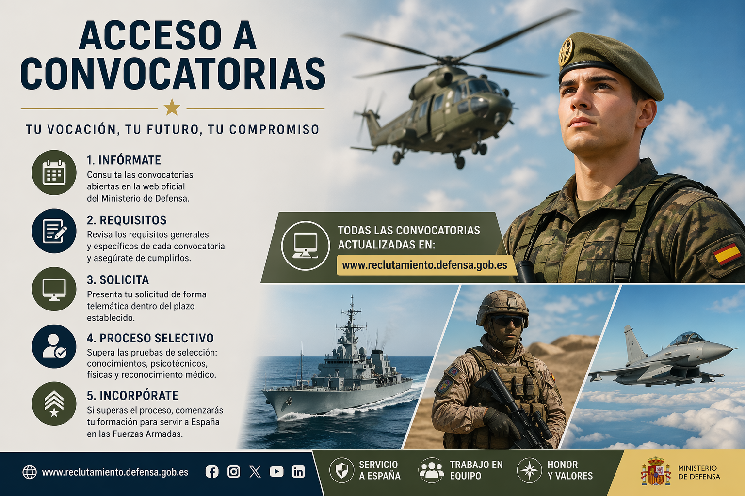 Defensa publica la convocatoria 2026 para oficiales y suboficiales con cerca de 3.000 plazas en las Fuerzas Armadas